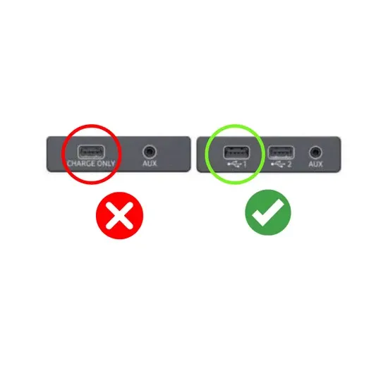 Port USB charge only non compatible vs port USB compatible avec prise AUX