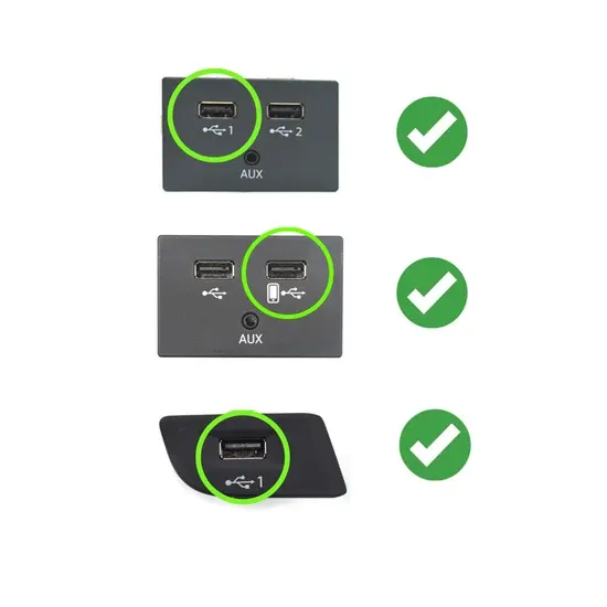 Trois exemples de ports USB compatibles sur console centrale Audi