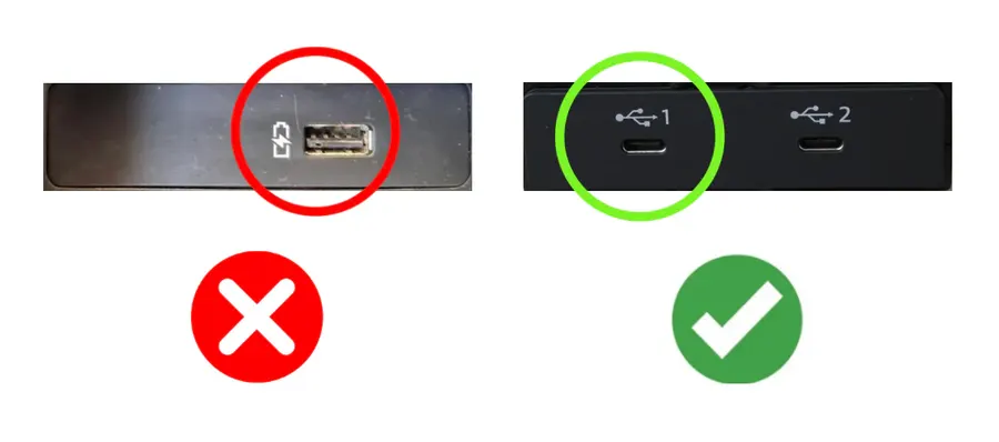 Comparaison port USB standard (charge uniquement) et port USB compatible transfert de données